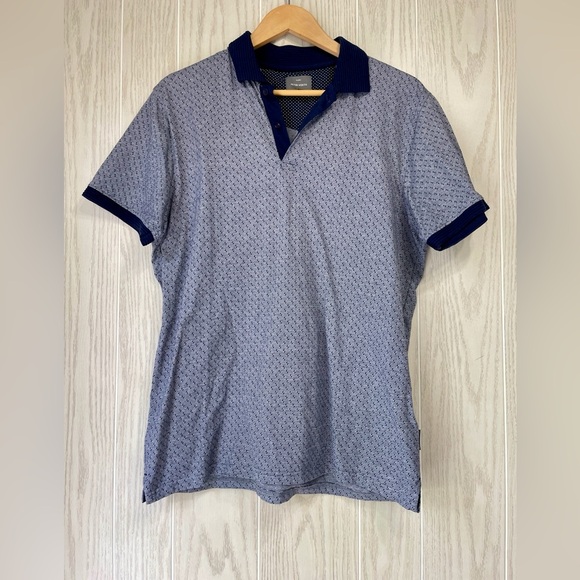 Peter Werth Large Short Sleeve Blue White Knit Geometric Polo Shirt EUC - Picture 1 of 3
